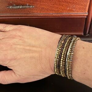 Gold and Brown Beaded Bangle Bracelet